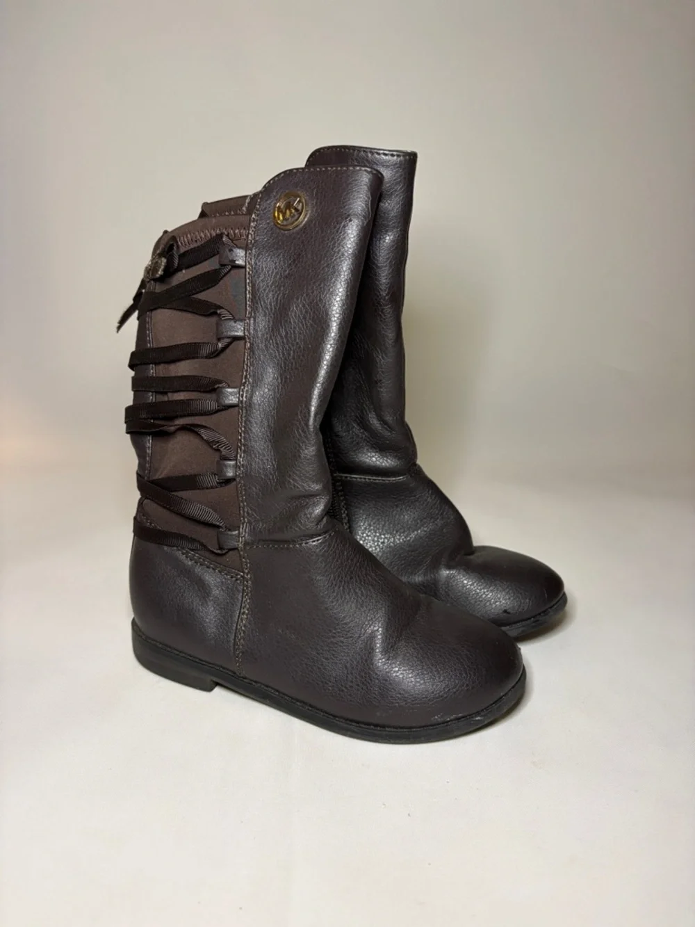 KIDS Michael Kors‎ Emma Venon Brown Leather Ribbon-Back Boots Size 9